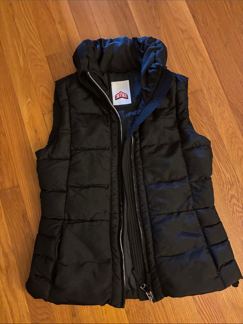 Jet Set Black Quilted Hooded Puffer Vest for Women
